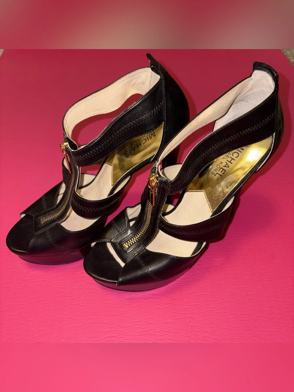 Michael kors Black Strappy Platform Stiletto Heels - Women's Fashion Shoe